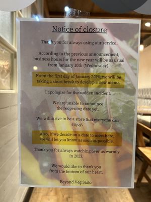 It looks like the store closed down.  at Beyond Veg in Tokyo