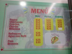 Menú at El Taco Loco Vegano in San Andres Cholula