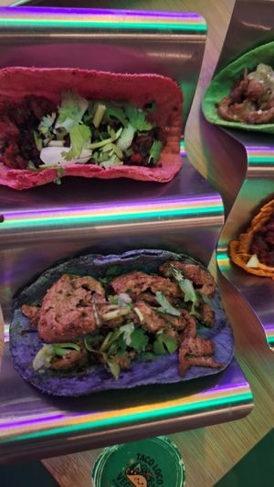 🌮♥️: Chorizo; 🌮💙: Cueritos at El Taco Loco Vegano in San Andres Cholula