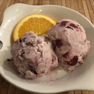 The locally made cherry ice cream (vegan) was superb  at Jasmine Thai Restaurant in Exeter