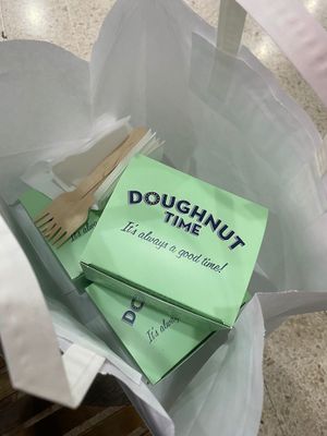 Individual boxes to keep the doughnuts safe! at Doughnut Time - Leicester Square in London