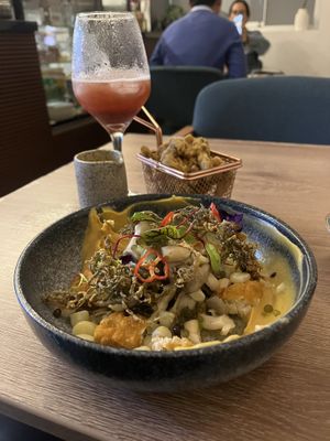 Ceviche Asianica and Strawberry drink — deep fry masters.  at Asianica in Lima