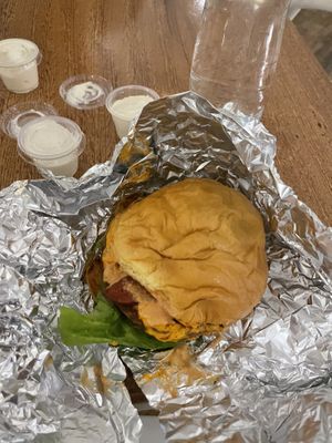 Cheese and bacon burger  at La ReContra in Lima