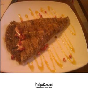 Desert crepe with coconut yogurt at Indigo Raw Food Bar in Vancouver