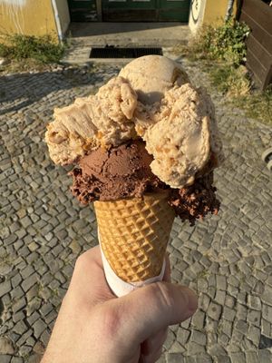 Chocolate sorbet and almond caramel sorbet .  at Hokey Pokey in Berlin