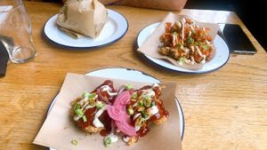 seitan strips & burger  at Root of Today in North London