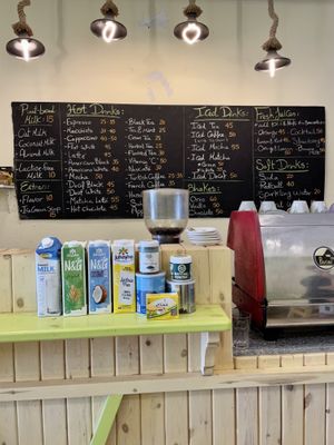 Plant milk options at bar  at Bayside Eatery in Dahab