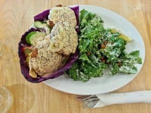 Falafel wrap with kale caesar at Cafe Mosaics in Edmonton