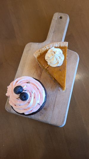 Chocolate Raspberry Cupcake and Pumpkin Pie at Cafe Mosaics in Edmonton
