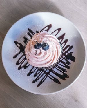 Chocolate Raspberry Cupcake at Cafe Mosaics in Edmonton