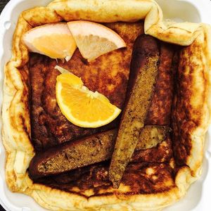 Pancakes and sausage  at Cafe Mosaics in Edmonton