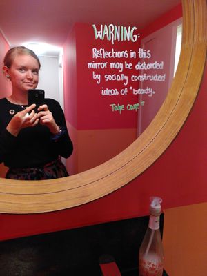 Positive messages in the bathroom😉and washable towls at Spread The Moon in Brussels