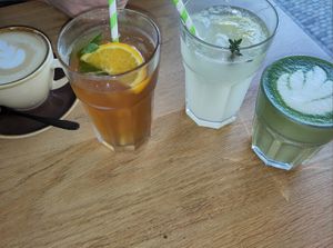 Cappuccino, iced tea,lemonade,matcha latte at Spread The Moon in Brussels