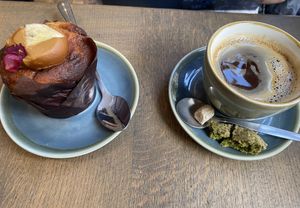 Banana muffin & long black  at Spread The Moon in Brussels