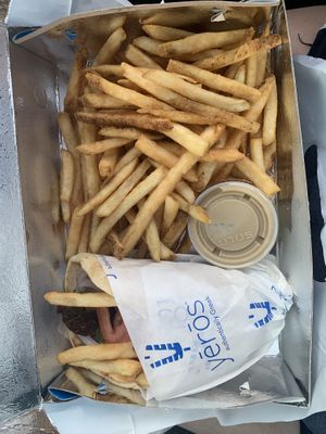 Falafel combo with fries and a drink  at yērōs - authentically Greek in St James