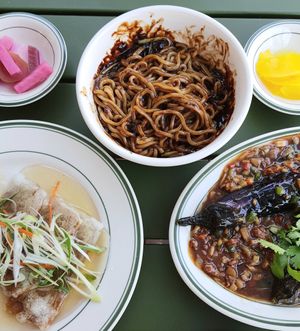 2 main dishes, 1 noodle dish plus sides at Alt.a in Seoul