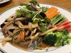Yang Jang Pi 양장피. The combination of fresh raw vegetables and stir-fried cooked vegetables are great in asian style of mustard sauce.   at Alt.a in Seoul