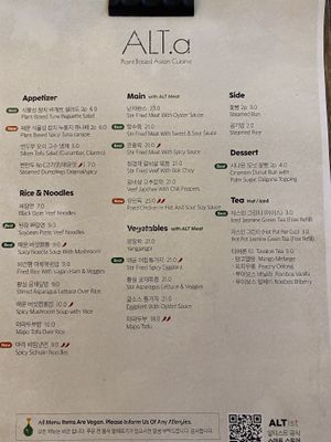 Menu  at Alt.a in Seoul