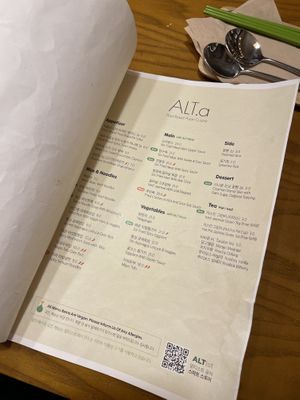 The menu  at Alt.a in Seoul