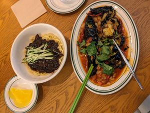 Jjangmeon and aubergine at Alt.a in Seoul