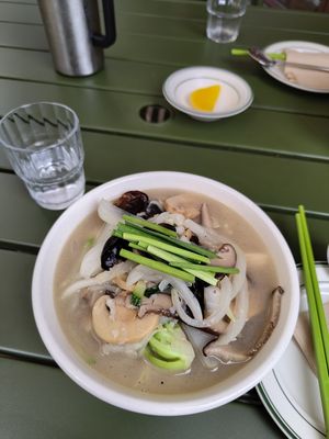 Came back to this restaurant after a year and had white soup with mushrooms and noodles. The food again was delicious. If you don't like onions you should order it without them. at Alt.a in Seoul