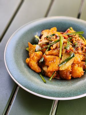 Fried Spicy plant-based Shrimp at Alt.a in Seoul