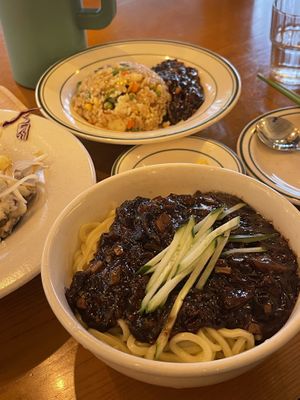 짜장면 and vegan shrimp fried ricee  at Alt.a in Seoul