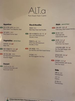 Current menu  at Alt.a in Seoul