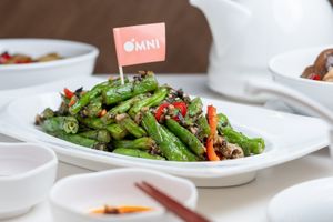 Vegan OmniPork fried Green Beans at Trusty Congee King 靠得住 in Kowloon