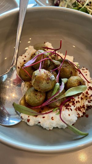 Fried olives. You'll never want them any other way after these. Plus vegan cheese underneath!   at Olivia Restaurant in Los Angeles