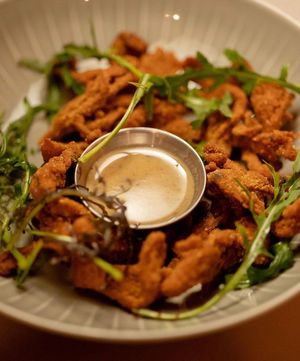 Crispy “oyster mushroom” Chicken. Gluten free  at Olivia Restaurant in Los Angeles