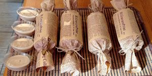 Homemade Doctor's vegan sausage (chickpeas, peas, seasonings, vegetable oil, beetroot juice) and tahini sauces (sesame, lemon, pepper, salt, vegetable oil). at Sweet Heart Vegan Food in Yerevan