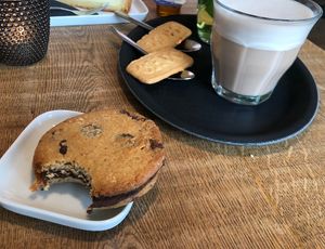 cookie and oolong chai latte  at Chocolate Company Café in Hilversum