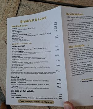 Menu at Chocolatte in Leuven