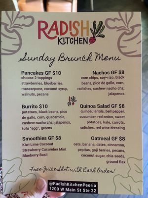 sunday brunch menu  at Radish Kitchen in Peoria