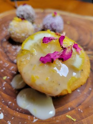 Delicious lemon poppy seed muffin with some energy balls at Earth House Restaurant And Wine Bar in Bangkok