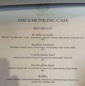 The breakfast page of the menu  at Earth House Restaurant And Wine Bar in Bangkok