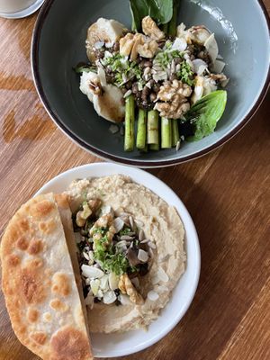 Hummus and burrata with asparagus  at Earth House Restaurant And Wine Bar in Bangkok