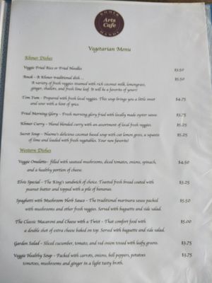 Vegetarian menu at Arts Cafe in Kep