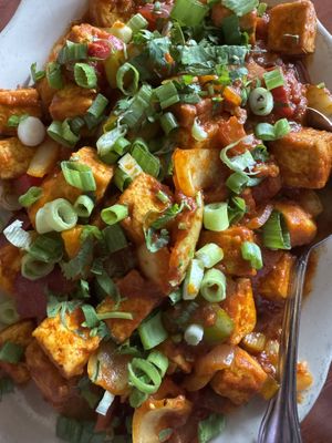 Chili tofu —amazing  at Tikka & Grill in Denver