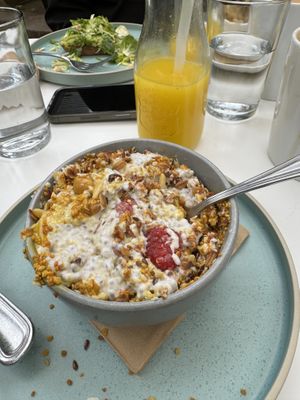 Coconut chia pudding with granola, nuts, and fruitt  at Sunflower Caffe in Sonoma