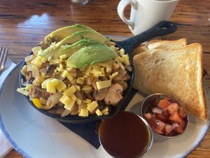 Vegan tempeh skillet  at Amsterdam Restaurant in Kamloops
