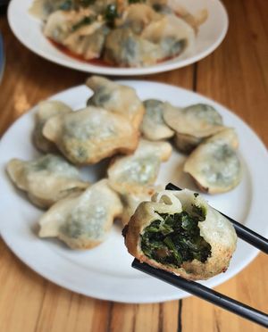 Pan-fried vegan Jiaozi - inside at Shanghai Street - 小籠館 in Melbourne