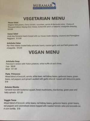 vegetarian/vegan menu!  at Miramar Beach Restaurant in Half Moon Bay