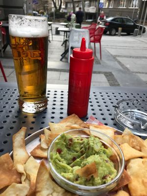 Pivo, chips and guac and salsa at La Taqueria in Belgrade