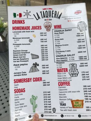 Drink menu at La Taqueria in Belgrade