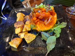 Zucchini with vegetables and potatoes at Ylla Organic Fusion in Aguas Calientes