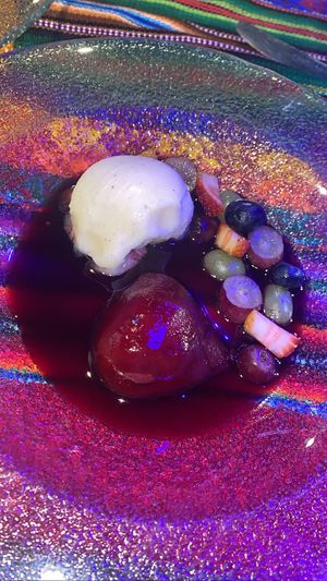 Pear in wine dessert   at Ylla Organic Fusion in Aguas Calientes
