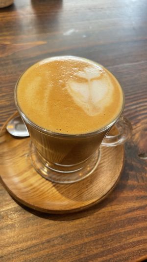 Flat white with almond milk  at Milenaria Café in Lima