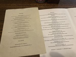 Menu  at Milenaria Café in Lima